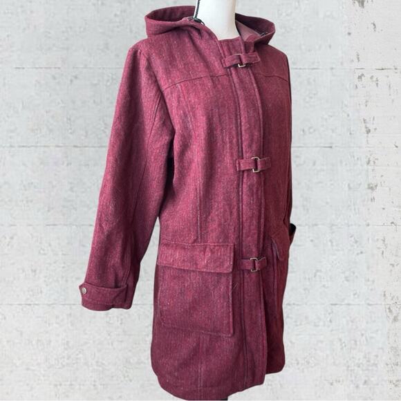 Vintage Woolrich Women’s Wool Hooded Duffle Coat Toggle Size M Red - Picture 4 of 16